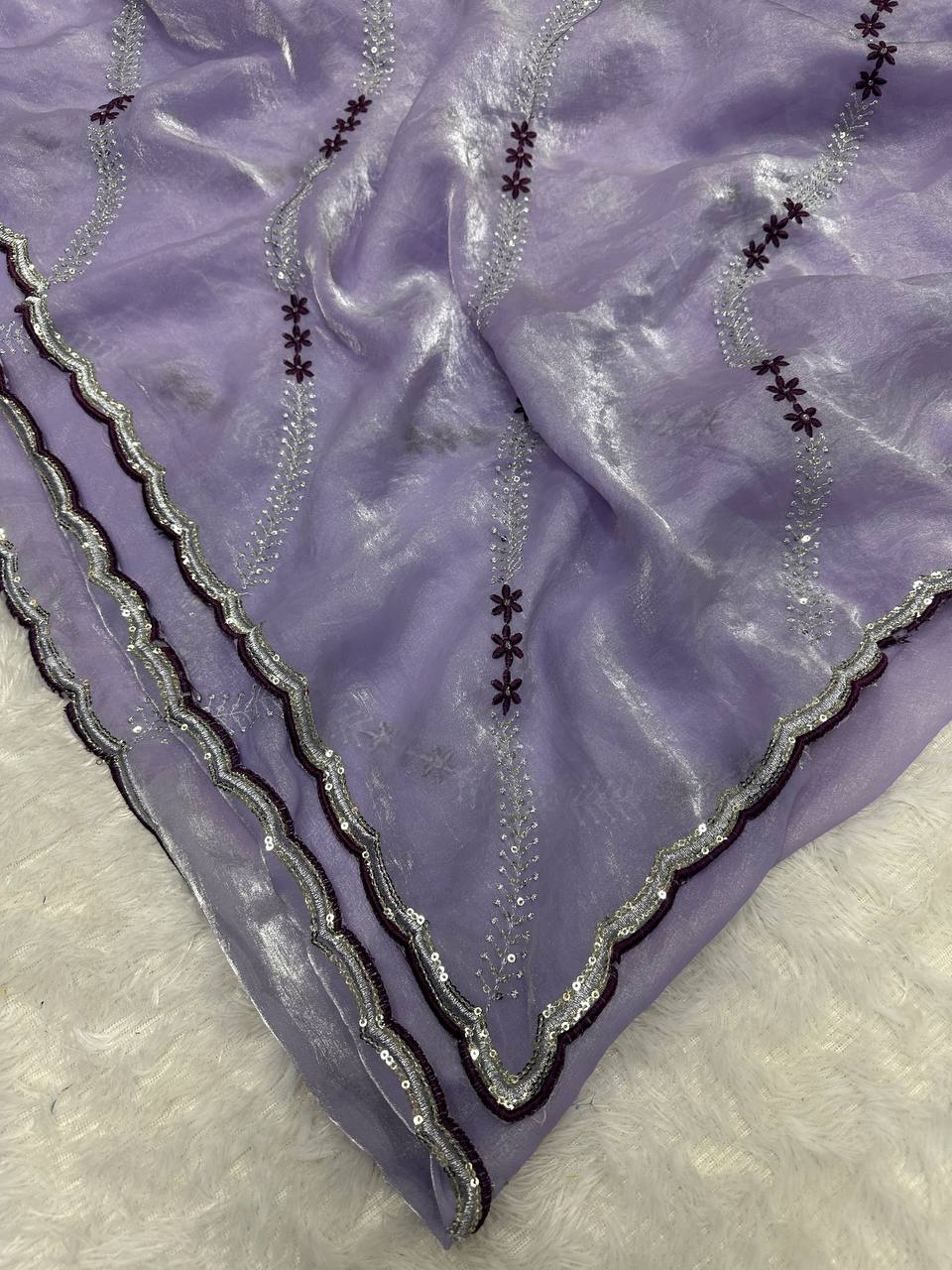 Tremendous Sequence Work Fandy Silk Saree With Effulgent Blouse Piece - PURPLE