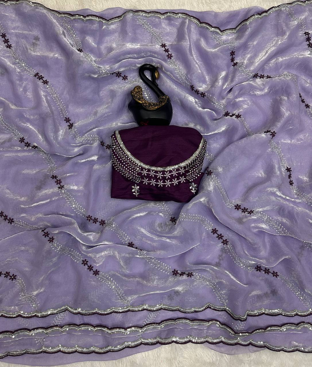 Tremendous Sequence Work Fandy Silk Saree With Effulgent Blouse Piece - PURPLE