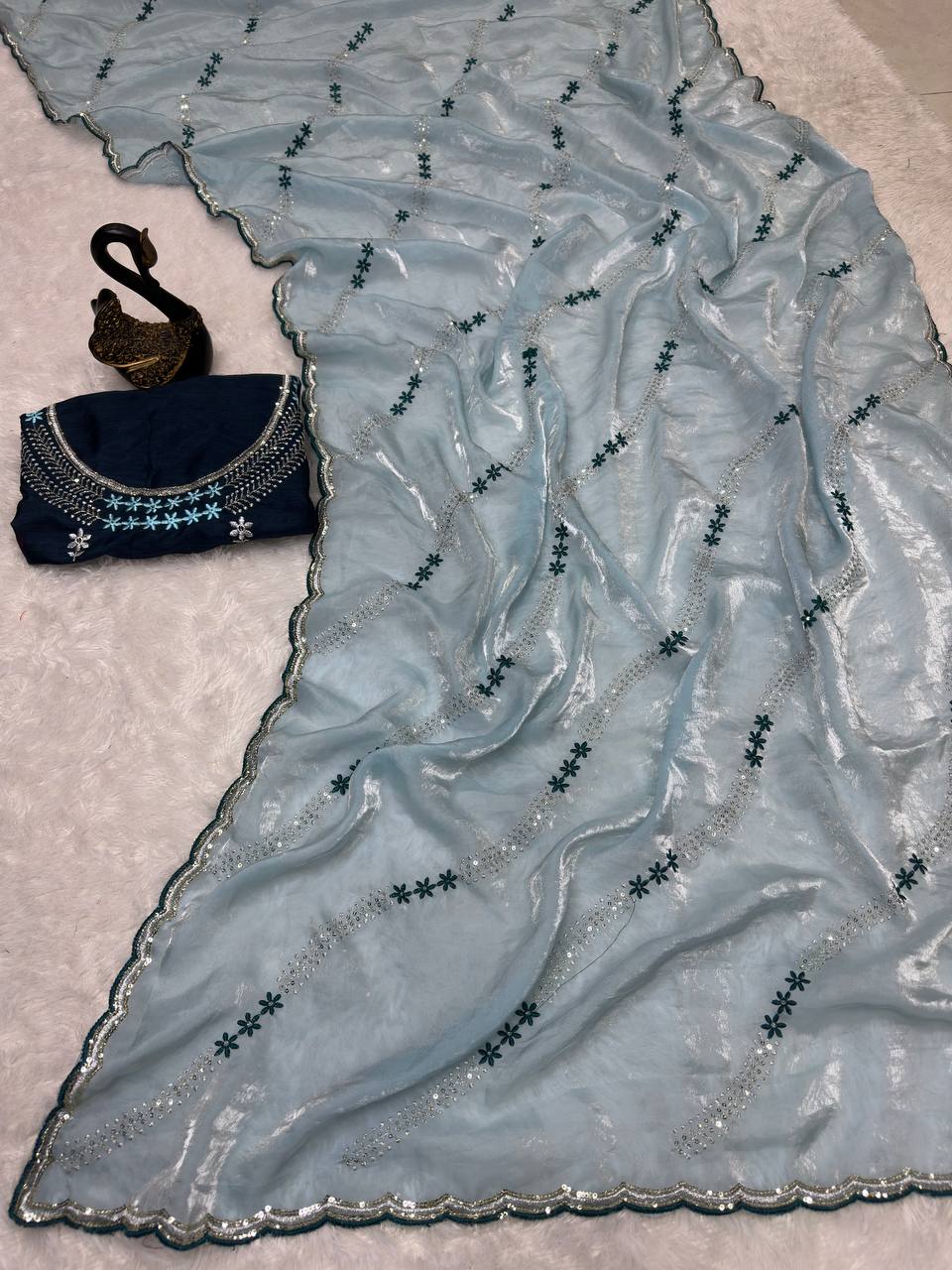 Tremendous Sequence Work Fandy Silk Saree With Effulgent Blouse Piece - B SKYE