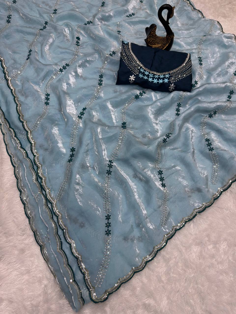 Tremendous Sequence Work Fandy Silk Saree With Effulgent Blouse Piece - B SKYE