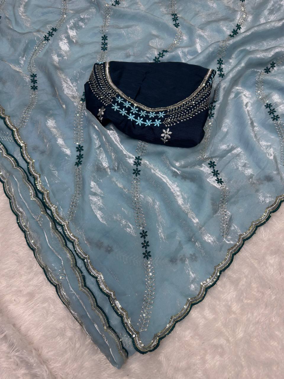 Tremendous Sequence Work Fandy Silk Saree With Effulgent Blouse Piece - B SKYE