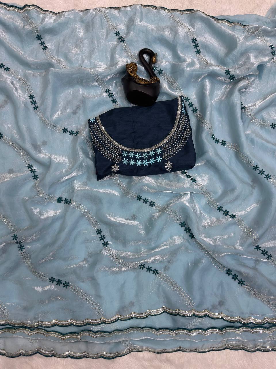 Tremendous Sequence Work Fandy Silk Saree With Effulgent Blouse Piece - B SKYE