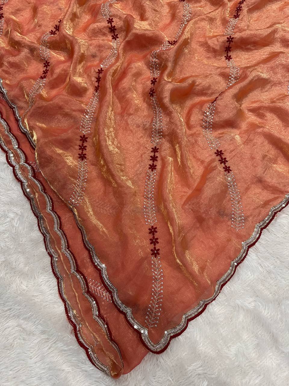 Tremendous Sequence Work Fandy Silk Saree With Effulgent Blouse Piece - ORANGE