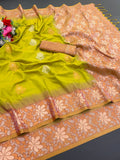 Elegant Two-Tone Banarasi Handloom Silk Saree lemon yellow