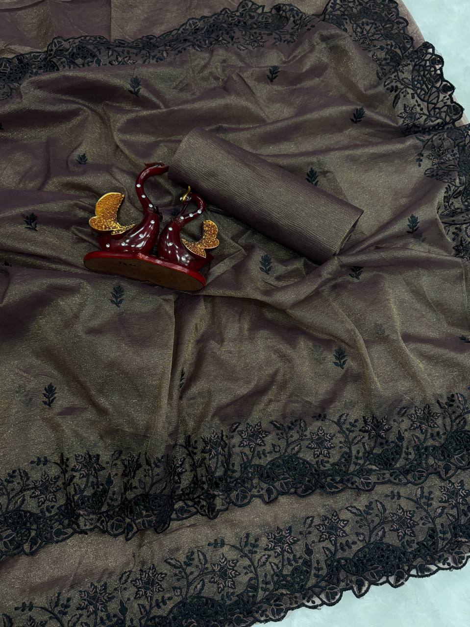 Gray Color Saree in Star Crush With Embroidery and Cut Work Border