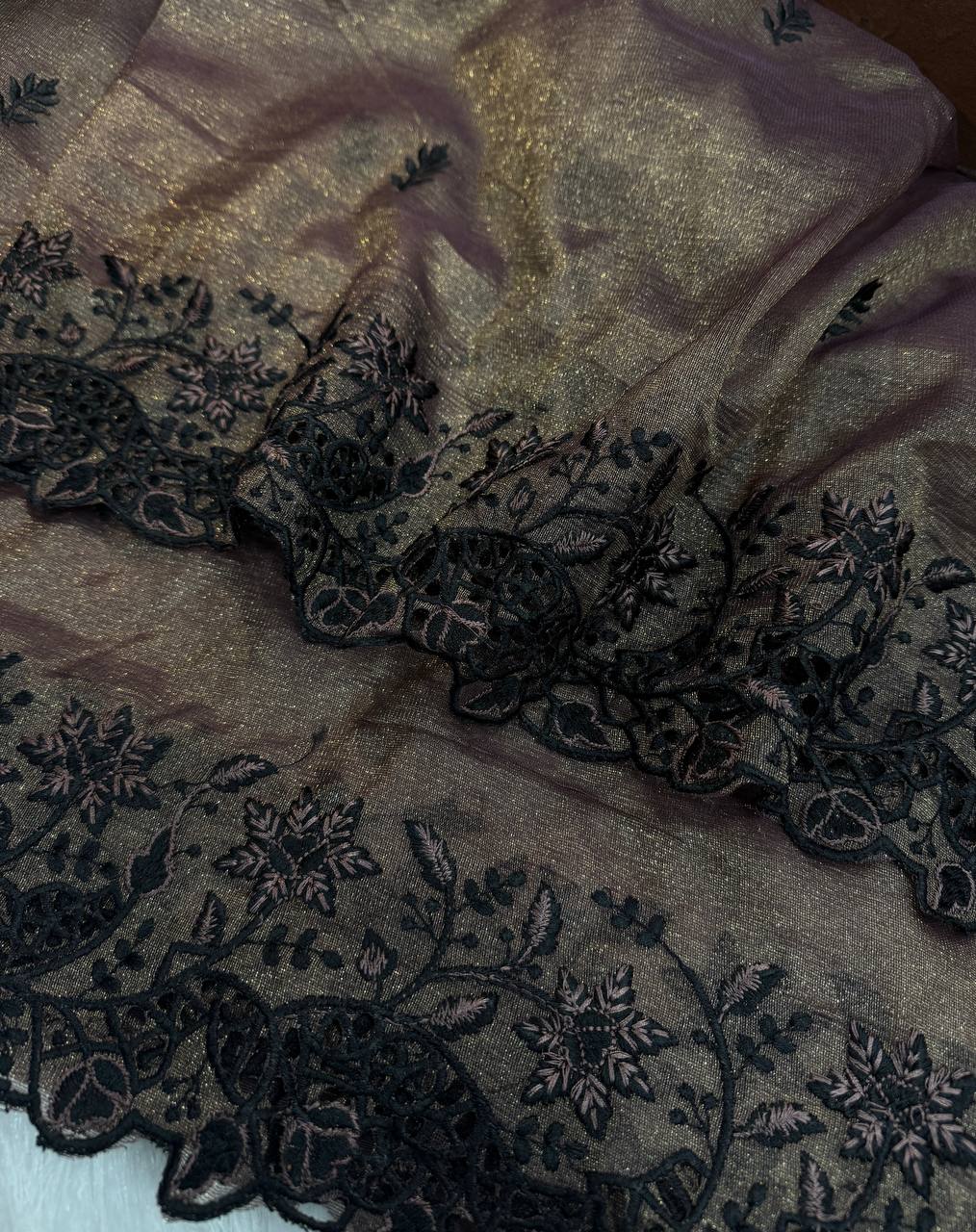 Gray Color Saree in Star Crush With Embroidery and Cut Work Border