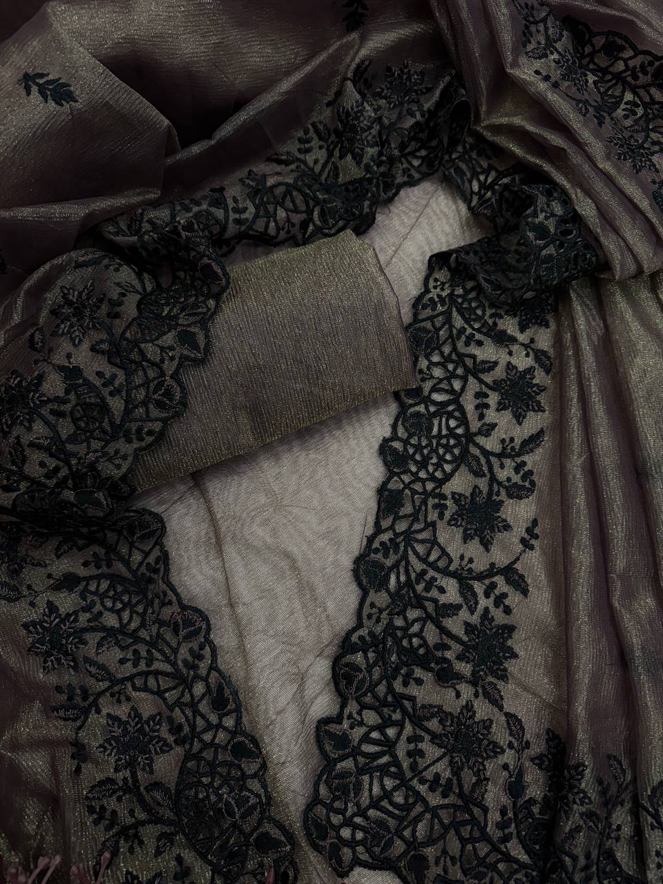 Gray Color Saree in Star Crush With Embroidery and Cut Work Border