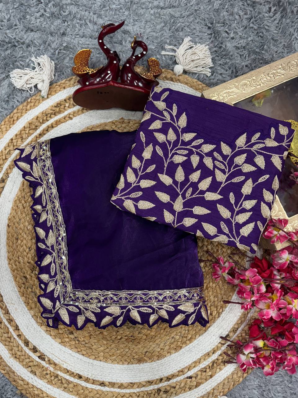 EXCLUSIVE DESIGNER SOFT JIMMY CHOO SEQUINS EMBROIDERY WORK SAREE