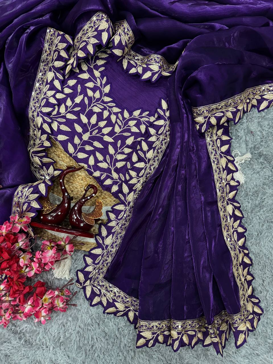 EXCLUSIVE DESIGNER SOFT JIMMY CHOO SEQUINS EMBROIDERY WORK SAREE