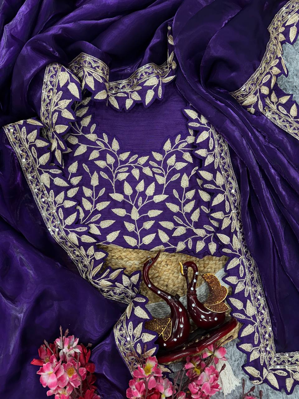 EXCLUSIVE DESIGNER SOFT JIMMY CHOO SEQUINS EMBROIDERY WORK SAREE