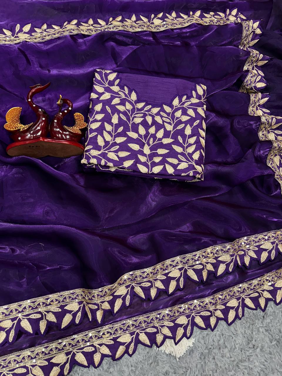 EXCLUSIVE DESIGNER SOFT JIMMY CHOO SEQUINS EMBROIDERY WORK SAREE