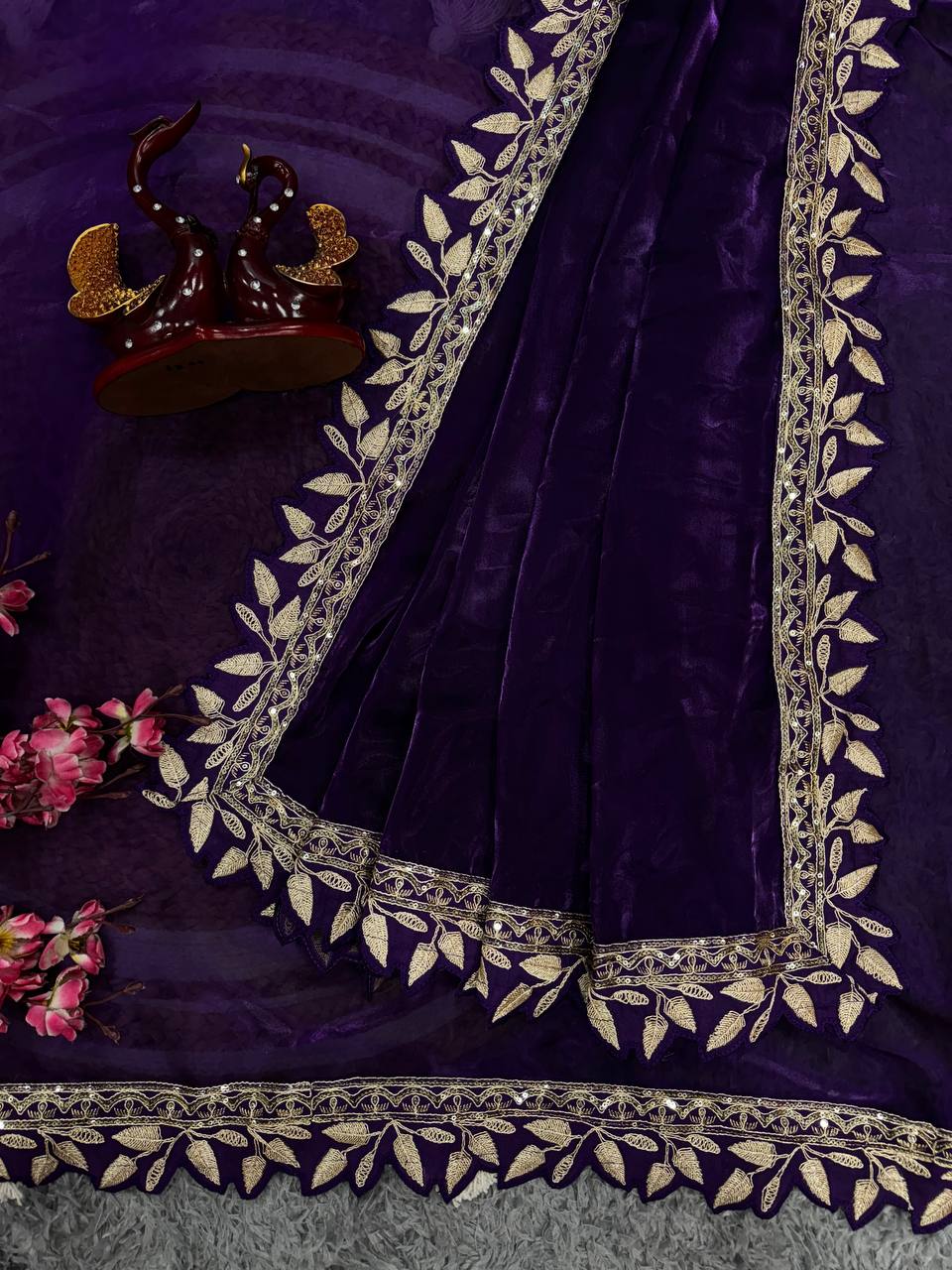 EXCLUSIVE DESIGNER SOFT JIMMY CHOO SEQUINS EMBROIDERY WORK SAREE