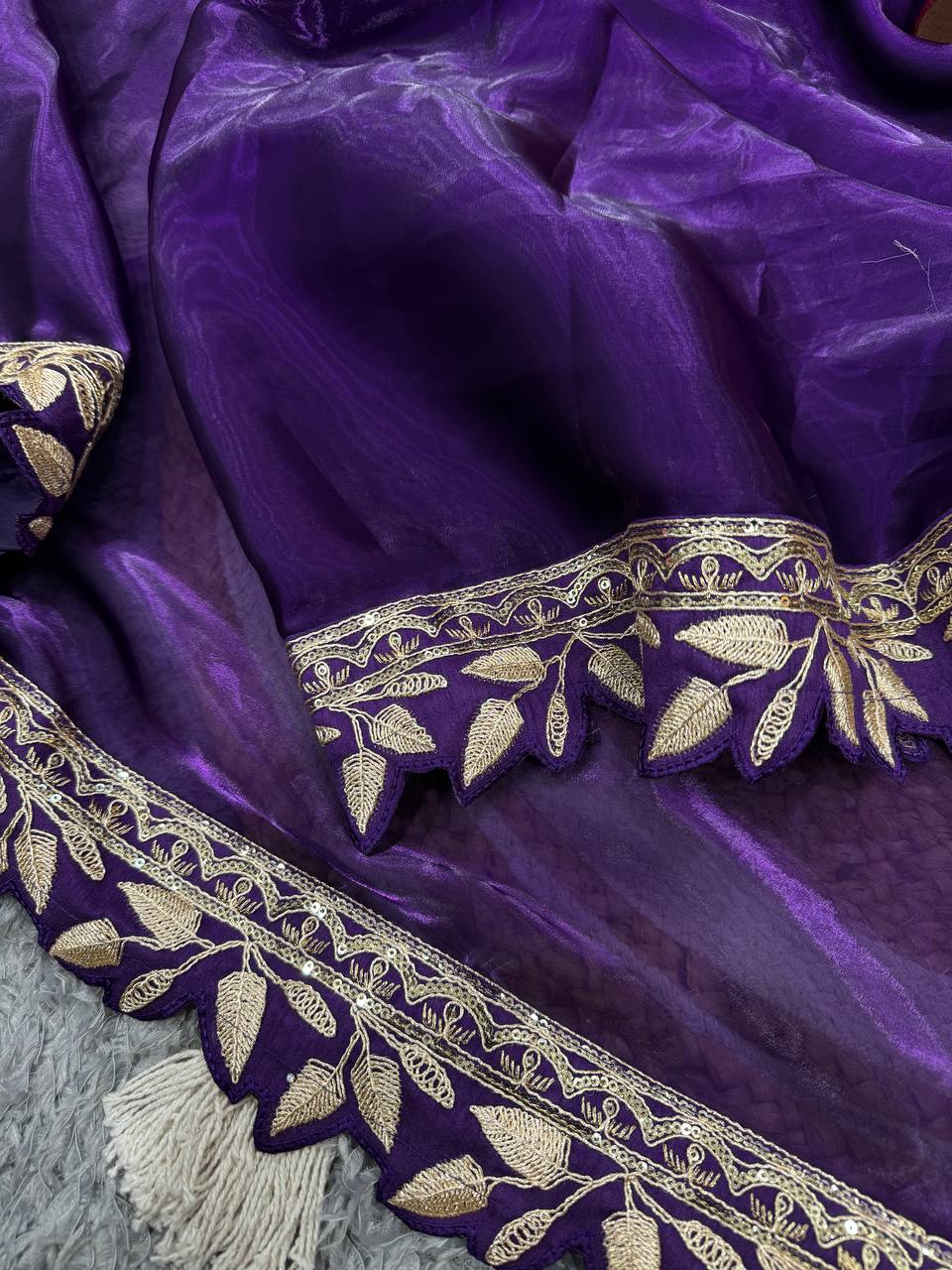 EXCLUSIVE DESIGNER SOFT JIMMY CHOO SEQUINS EMBROIDERY WORK SAREE