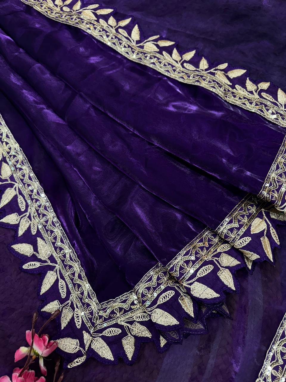 EXCLUSIVE DESIGNER SOFT JIMMY CHOO SEQUINS EMBROIDERY WORK SAREE