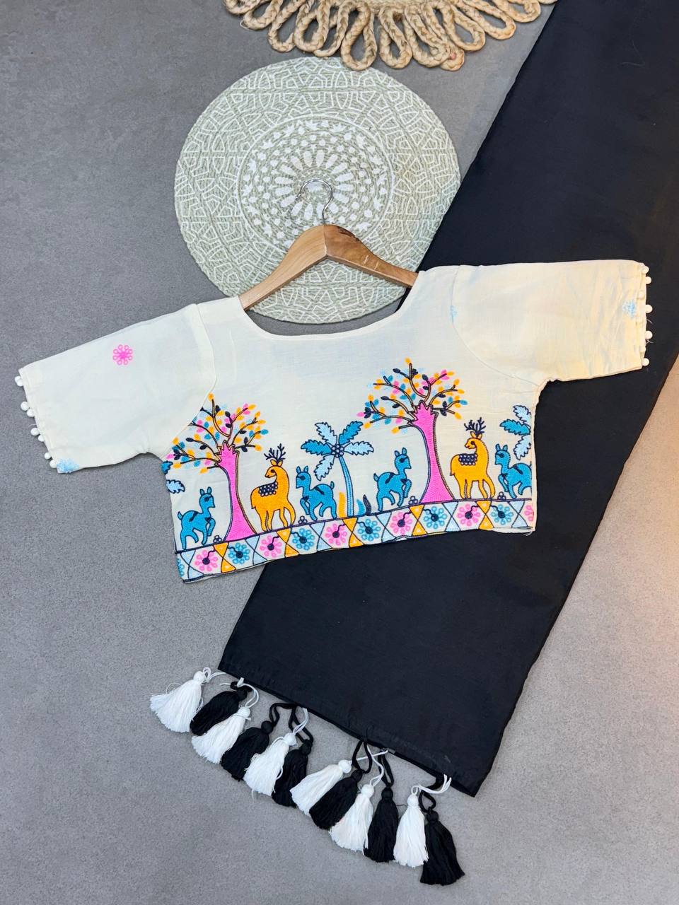 Handloom Khadi Cotton  black Saree With Rich looking Blouse