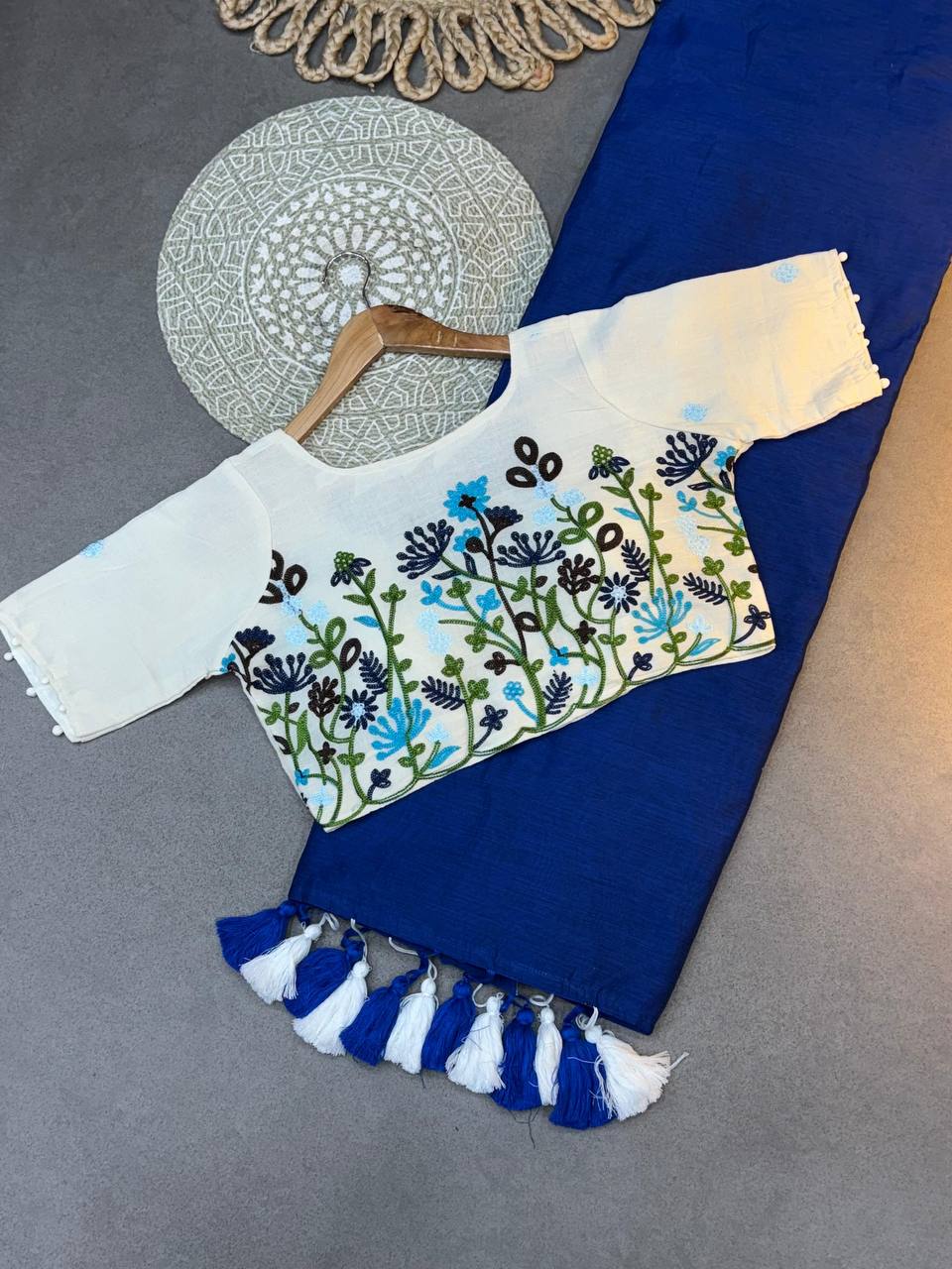 Handloom Khadi Cotton Royal Blue  Saree With Rich looking Blouse