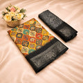 Multicolor Designer Banarasi Dola Silk Saree with Rich Zari Border & Pallu - BLACK