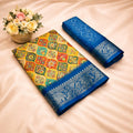 Multicolor Designer Banarasi Dola Silk Saree with Rich Zari Border & Pallu - BLUE