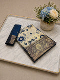 Heritage Ivory Banarasi Saree with Royal Zari Weaving - NAVY BLUE