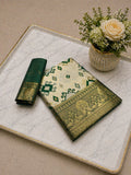 Heritage Ivory Banarasi Saree with Royal Zari Weaving - GREEN