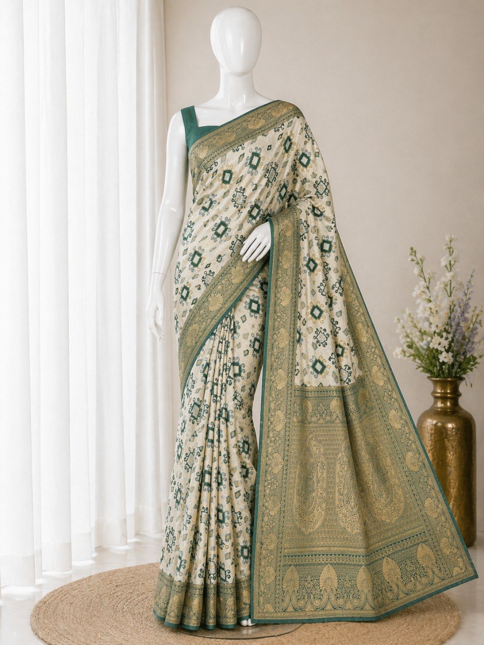 Heritage Ivory Banarasi Saree with Royal Zari Weaving - RAMA