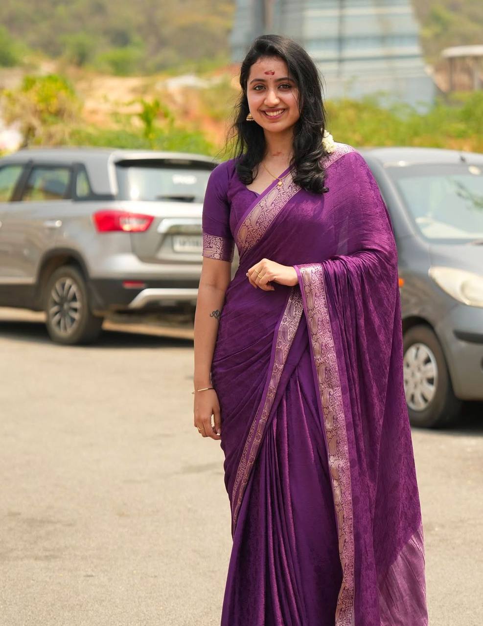 Viscose Chinon with Elegant All-Over Weaving Pattern Ready To Wear Saree