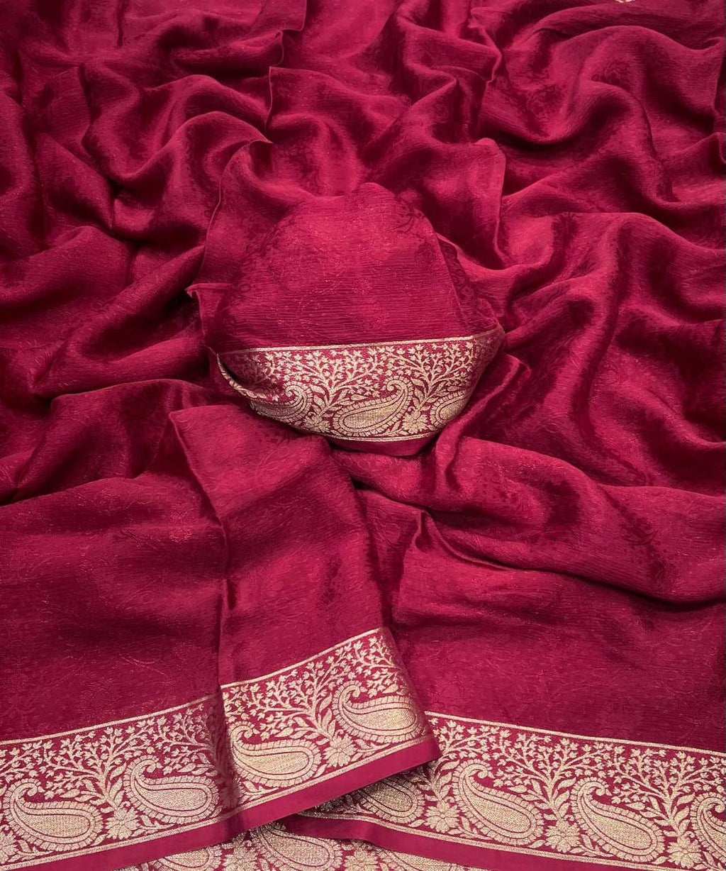 Viscose Chinon with Elegant All-Over Weaving Pattern Ready To Wear Saree