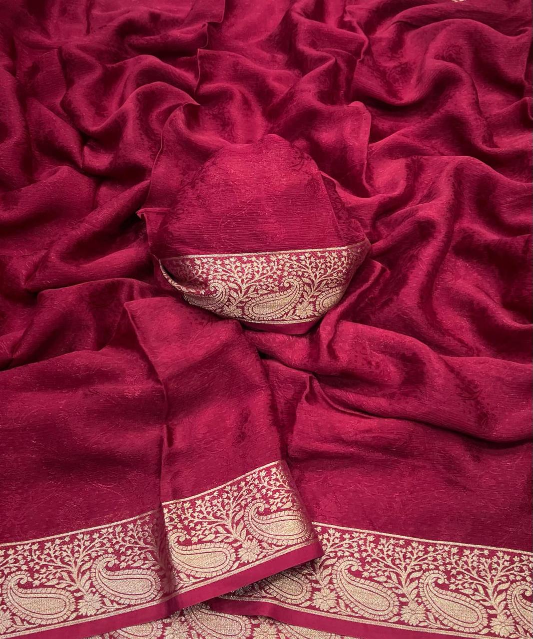 Viscose Chinon with Elegant All-Over Weaving Pattern Ready To Wear Saree