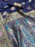 Opulent Dark Blue Soft BanarasI Silk Saree With Ephemeral Blouse Piece