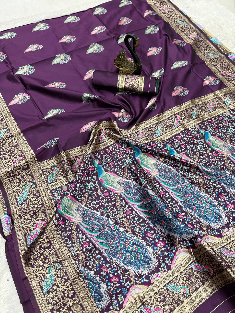 Opulent wine  Soft BanarasI Silk Saree With Ephemeral Blouse Piece