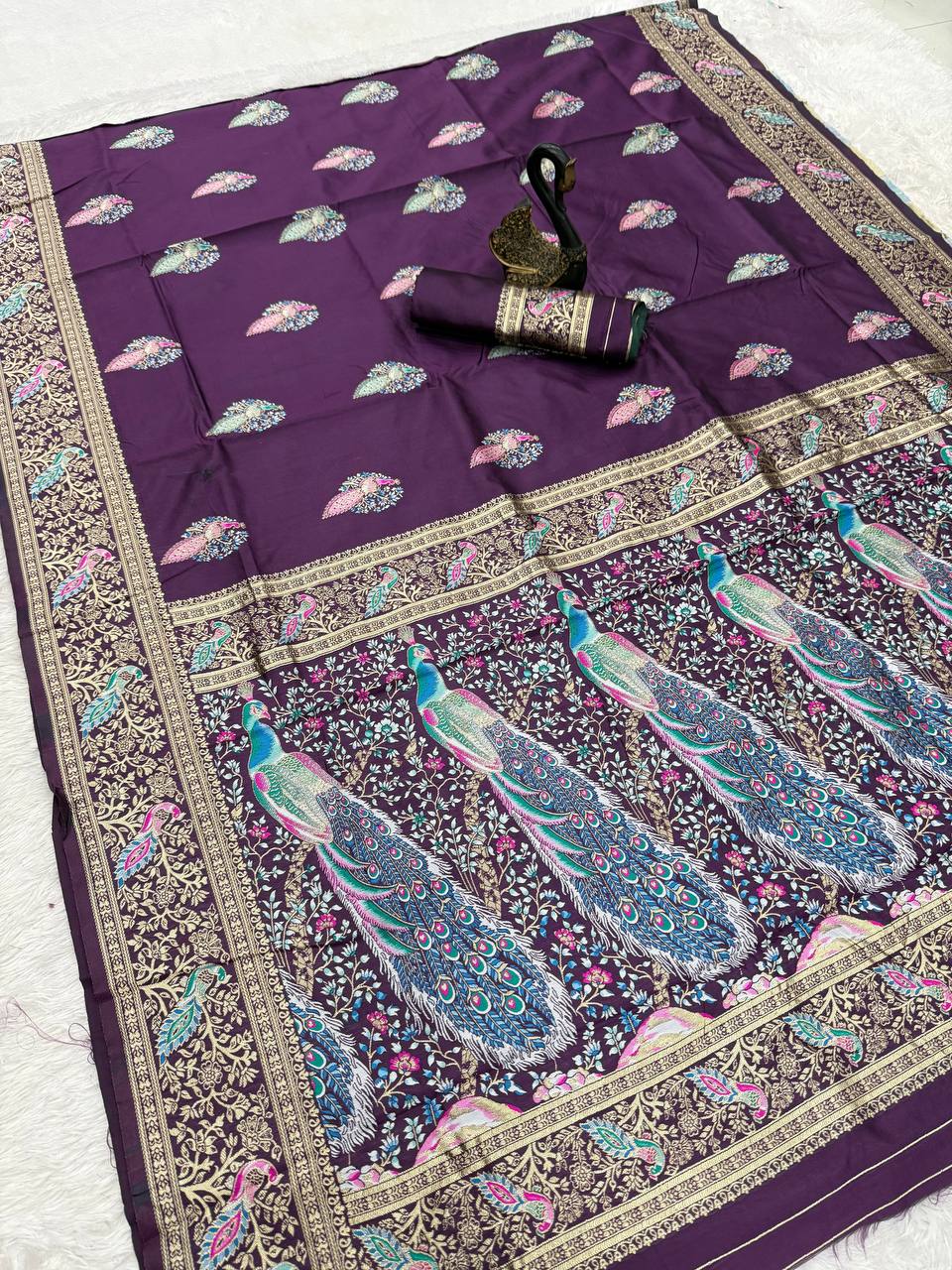 Opulent wine  Soft BanarasI Silk Saree With Ephemeral Blouse Piece