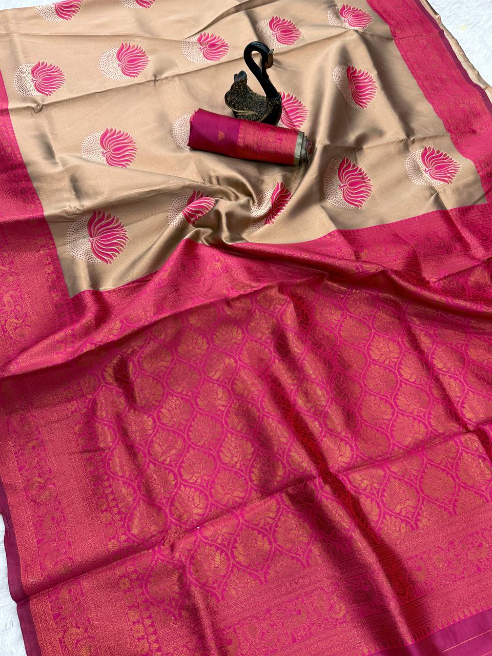 Inspiring Beige and Pink Soft Silk Saree With Murmurous Blouse Piece