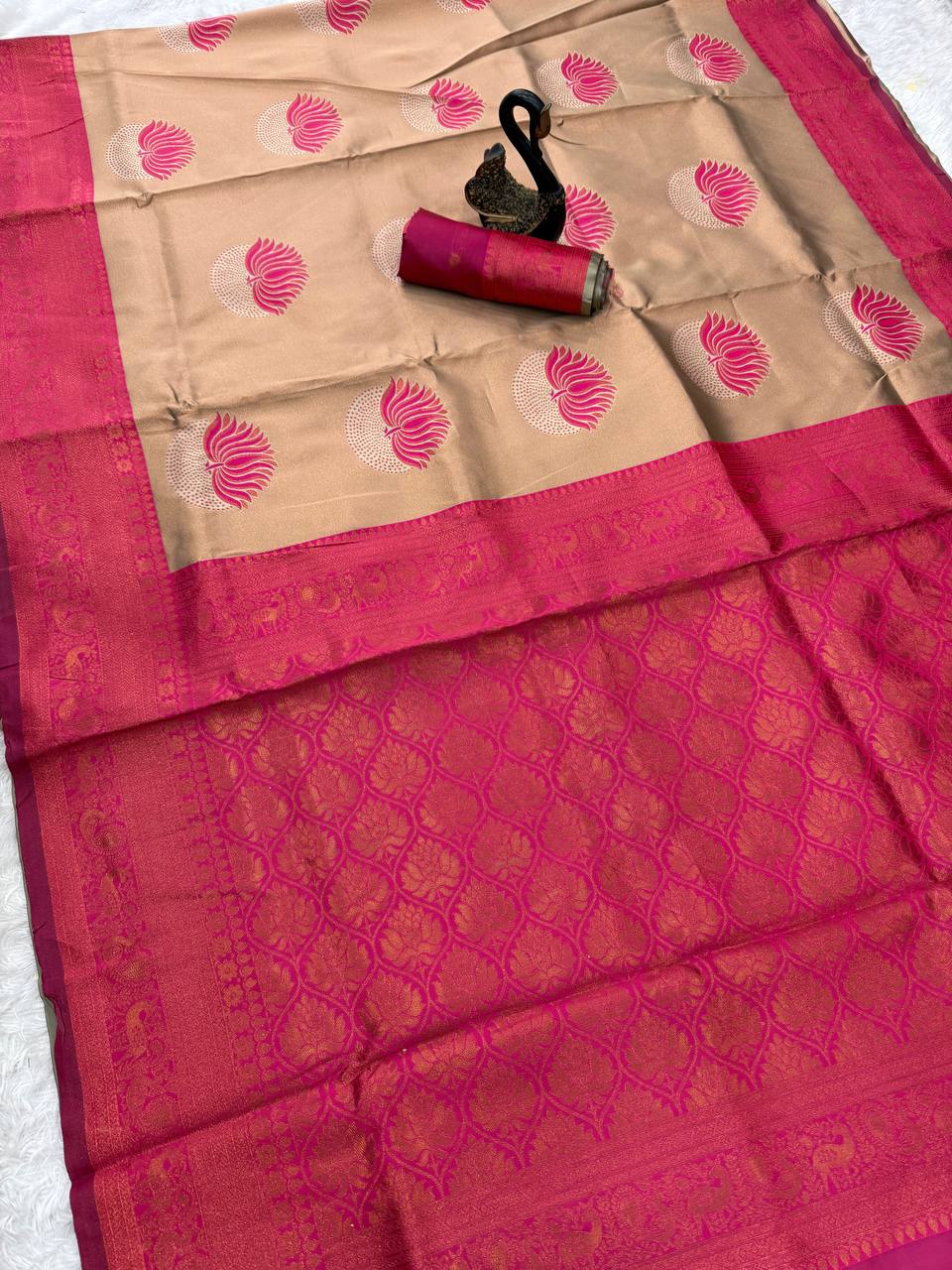 Inspiring Beige and Pink Soft Silk Saree With Murmurous Blouse Piece