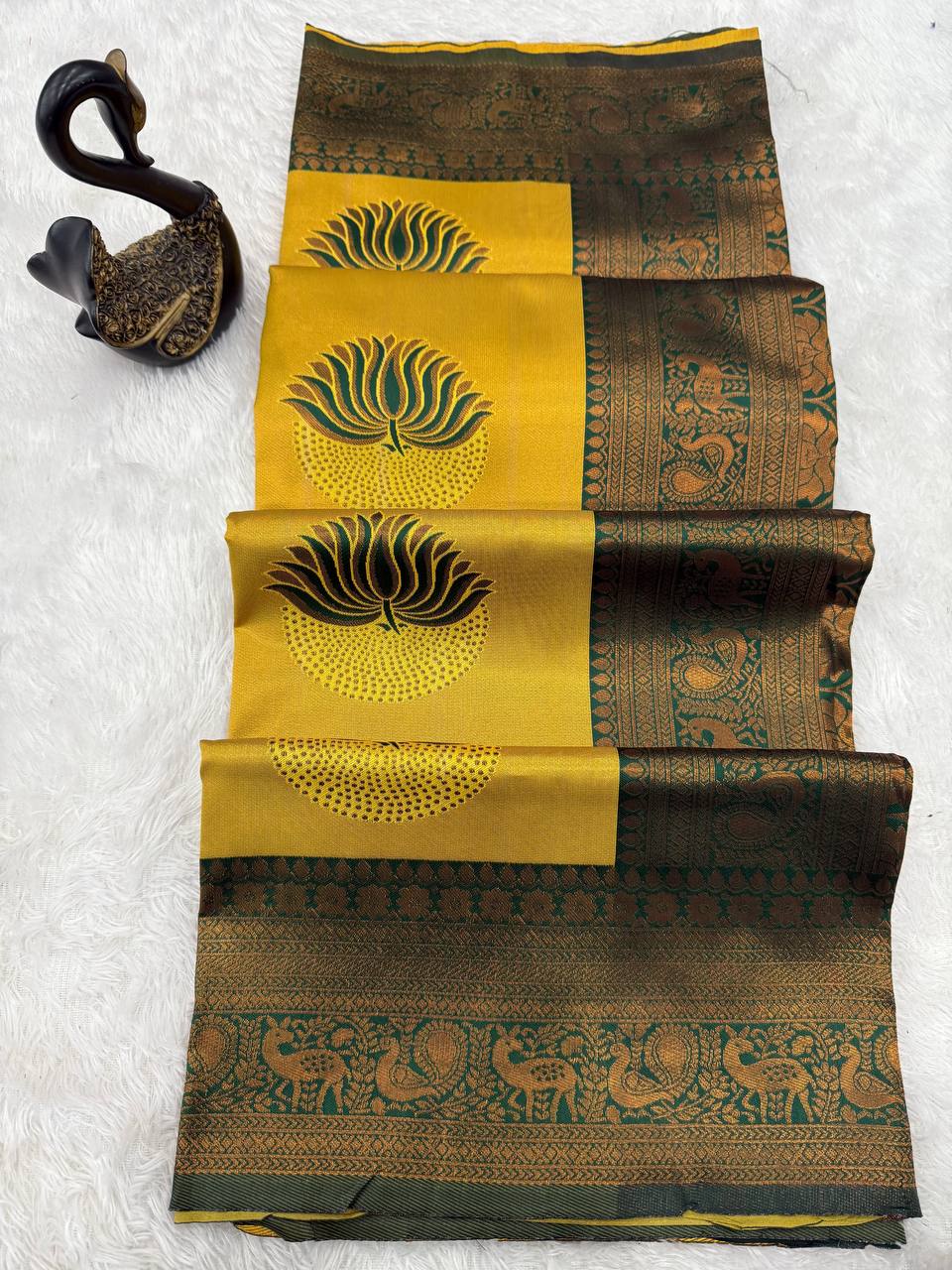 Inspiring Beige and yellow Soft Silk Saree With Murmurous Blouse Piece