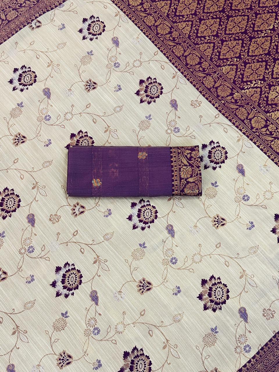 Festive Special Banarasi Silk Saree in Royal Ivory Tone - PURPLE