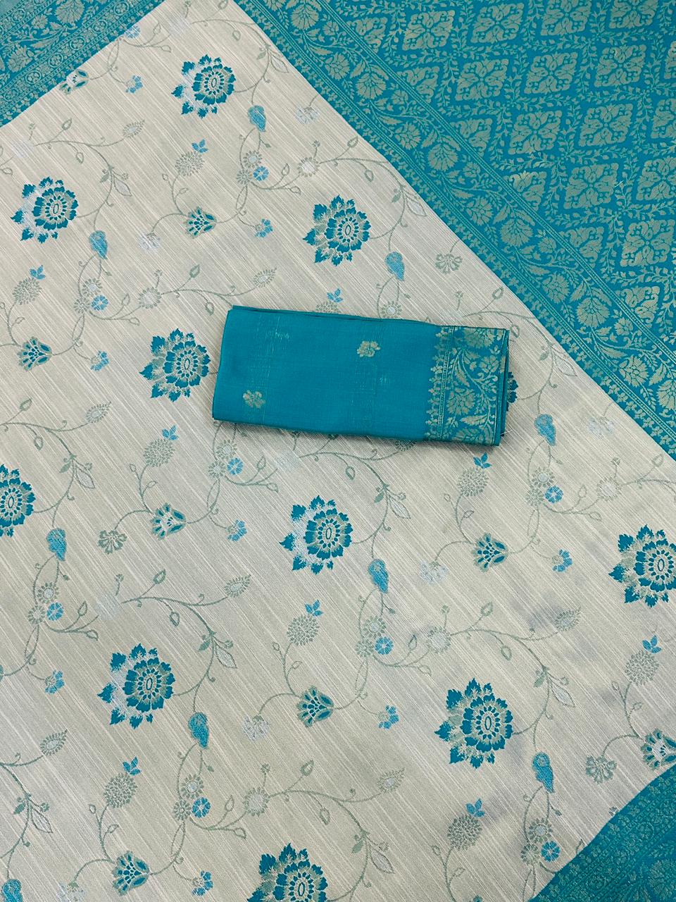 Festive Special Banarasi Silk Saree in Royal Ivory Tone - SKY BLUE