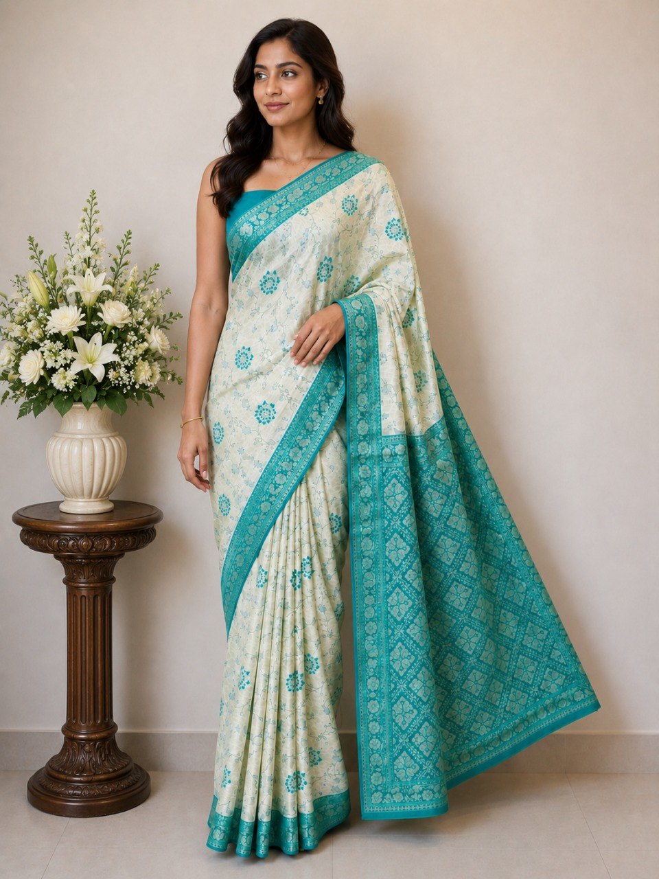Festive Special Banarasi Silk Saree in Royal Ivory Tone - SKY BLUE