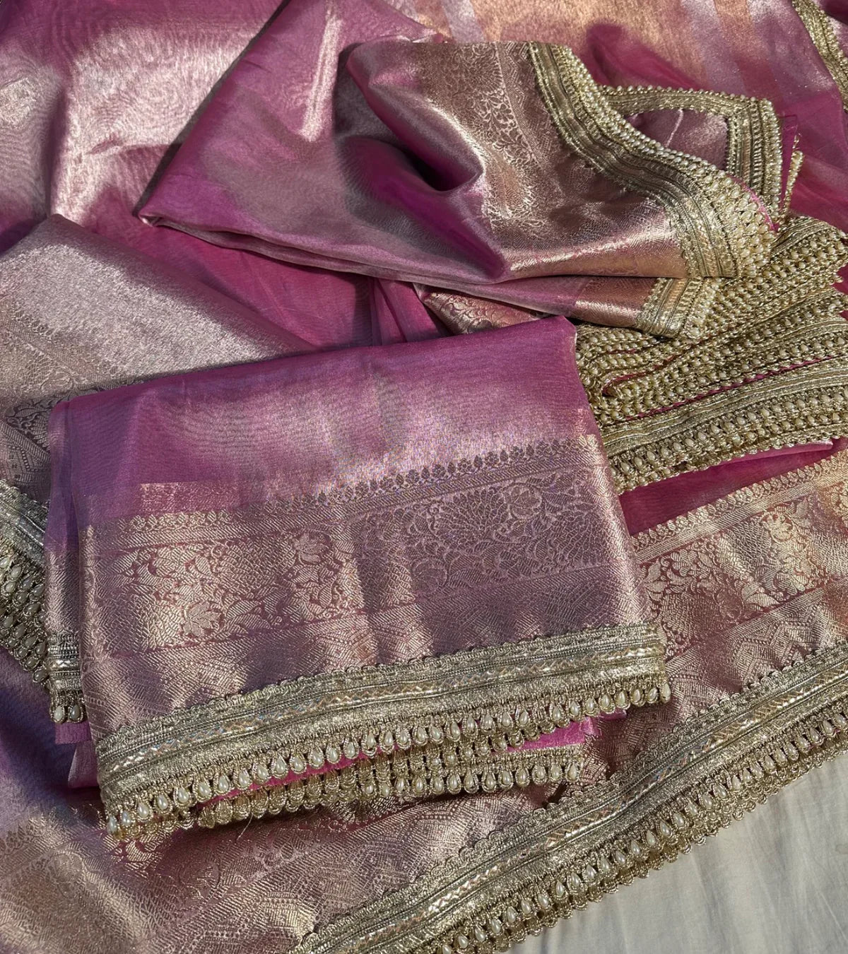 Janhvi Kapoor Inspired Pink Tissue Silk Saree