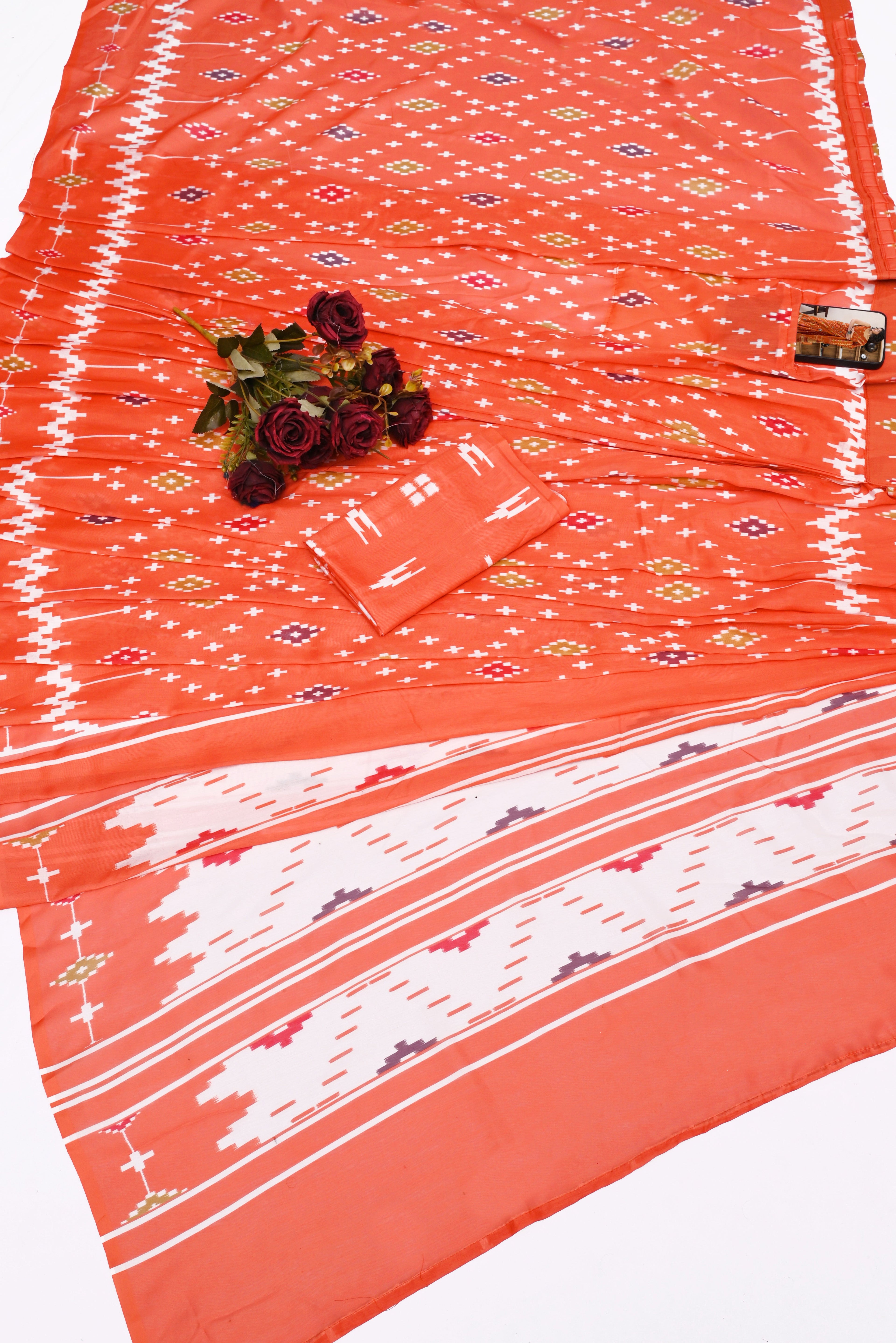 Rhapsody 1 Minute Ready To Wear orange  Mul Cotton Digital Printed Saree