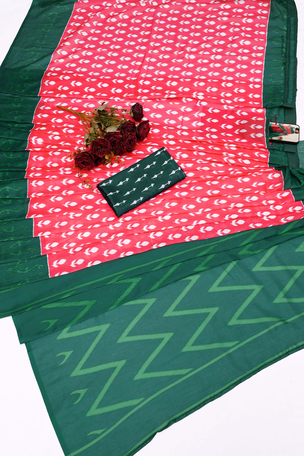 SAREE MALL Women's Cotton Ikat Printed Ready To Wear one Minute Saree With Blouse Pice