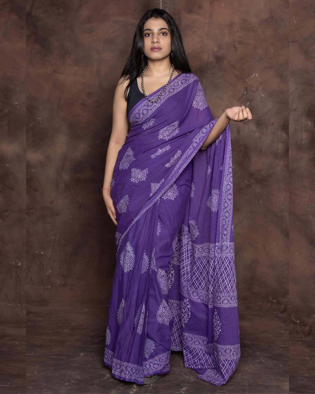 Redolent 1 Minute Ready To Wear Purple Mul Cotton Digital Printed Saree With Pocket