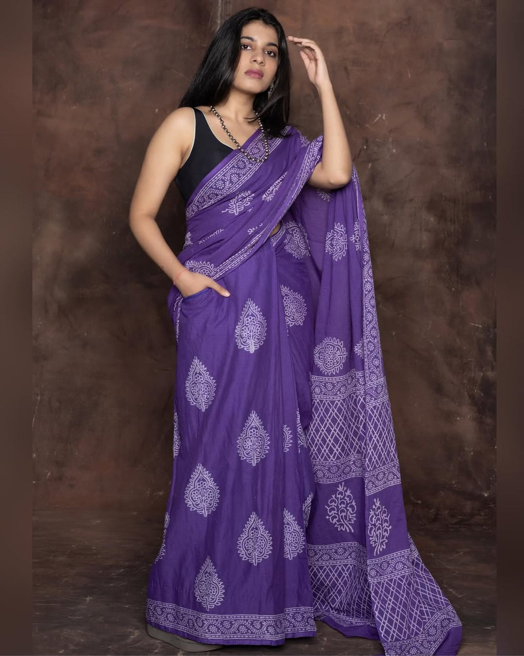 Redolent 1 Minute Ready To Wear Purple Mul Cotton Digital Printed Saree With Pocket