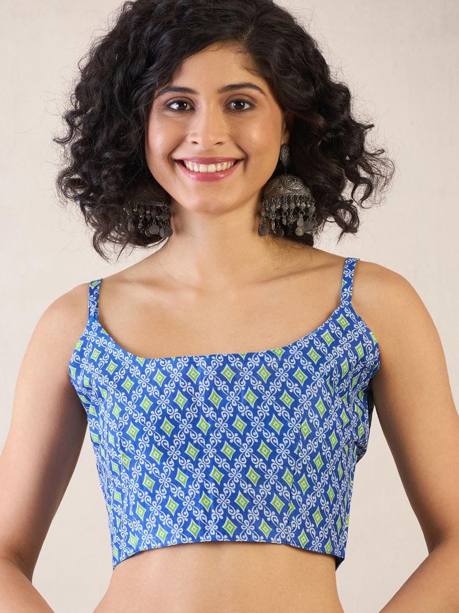 New One Minute Ready To Wear Pure Soft Mul Cotton Silk zigzag Design BLUE Saree With Pocket Along With Same Model Digital printed Unstiched Blouse Piece