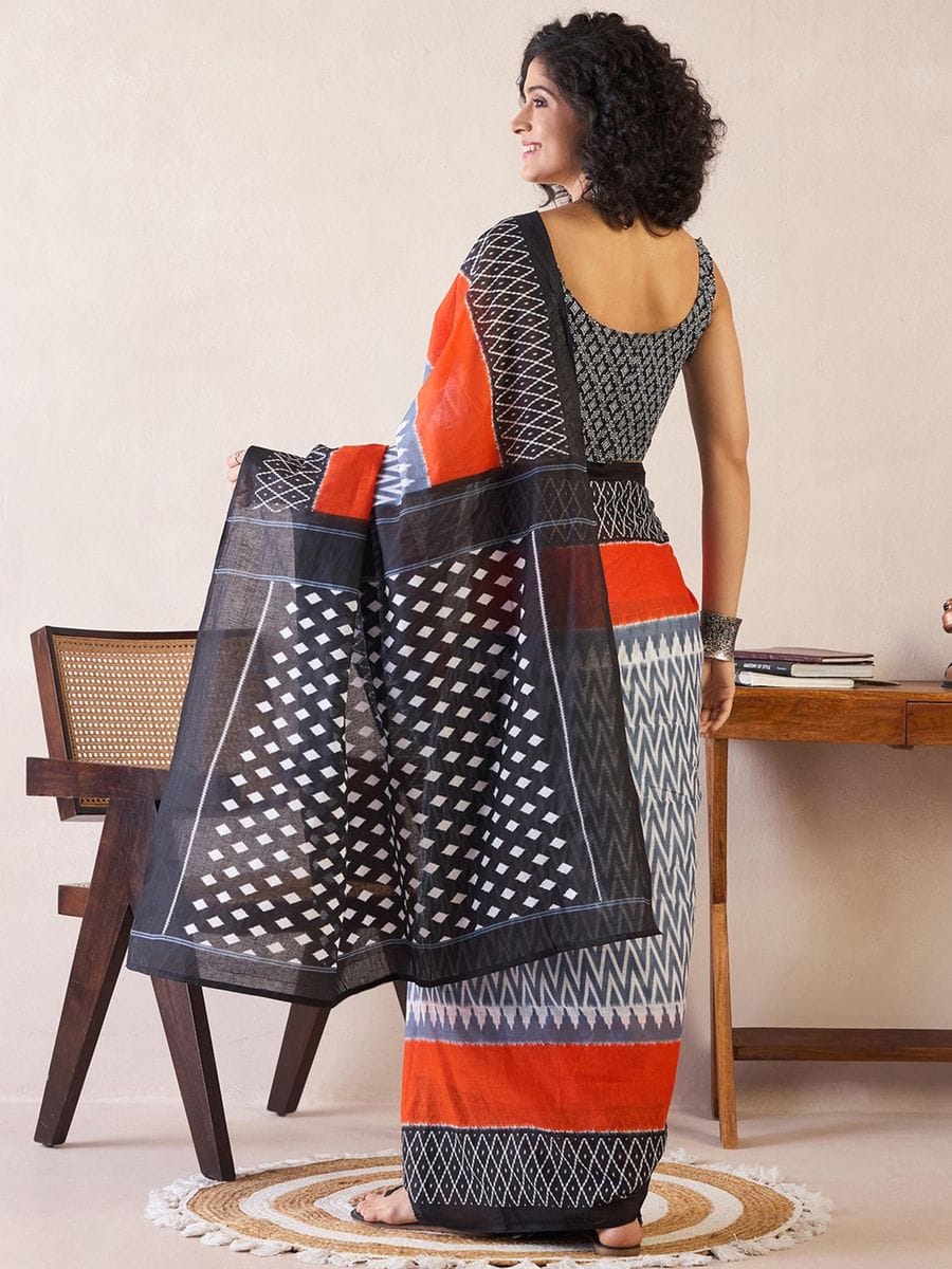 New One Minute Ready To Wear Pure Soft Mul Cotton Silk zigzag Design BLUE Saree With Pocket Along With Same Model Digital printed Unstiched Blouse Piece