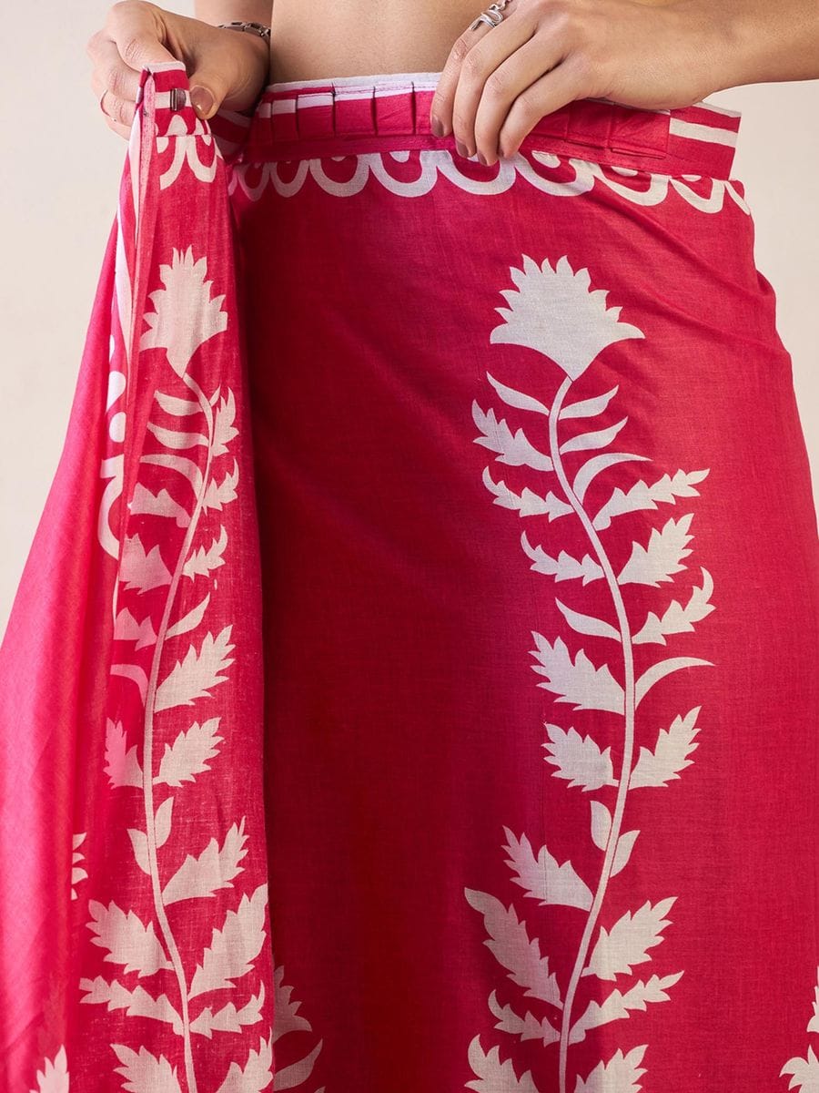 New One Minute Ready To Wear Pure Soft Mul Cotton Silk Rani Pink Saree With Pocket Along With Running Unstiched Blouse Piece