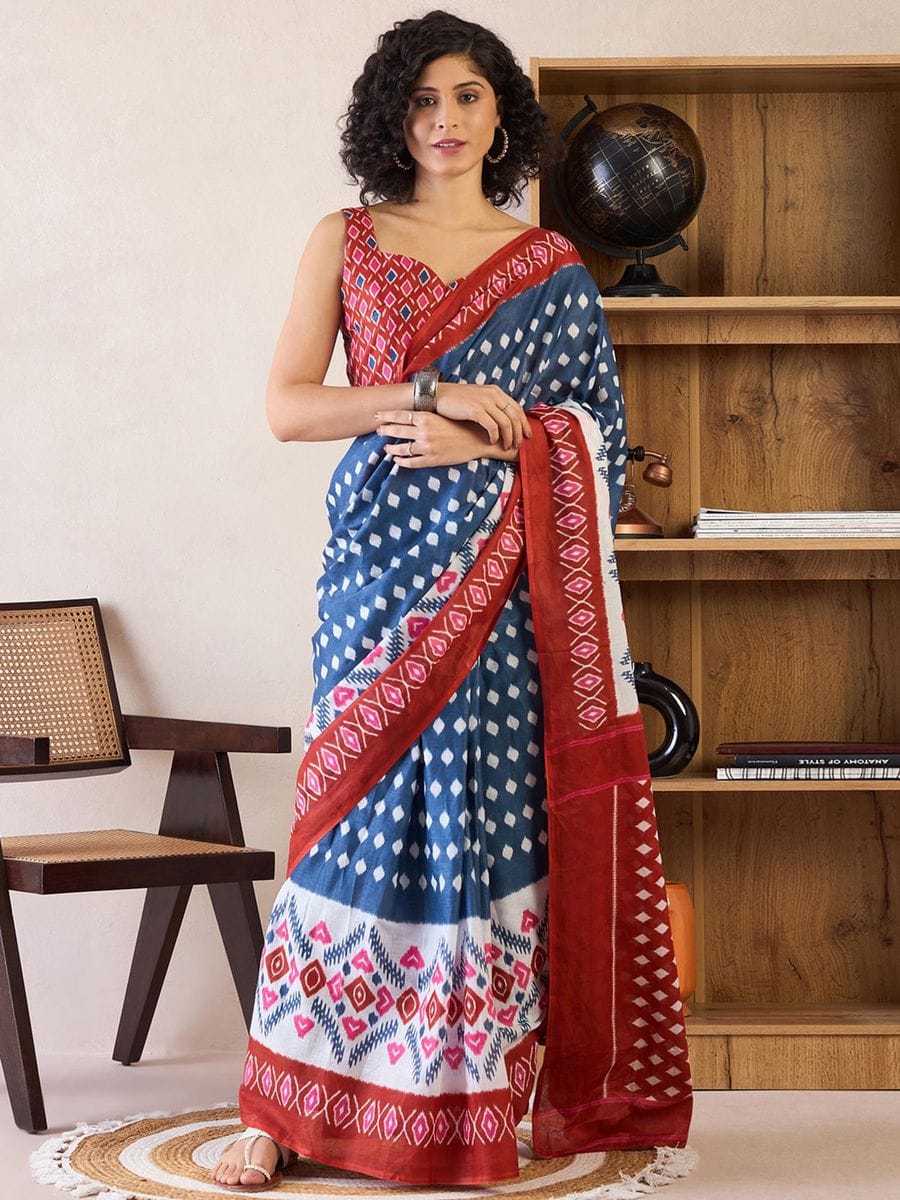 POCKET SAREE WITH READY TO WEAR PURE SOFT MUL MUL COTTON SILK SAREE