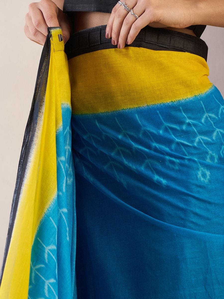 Gratifying 1 Minute Ready To Wear Blue Mul Cotton Digital Printed Saree With Pocket