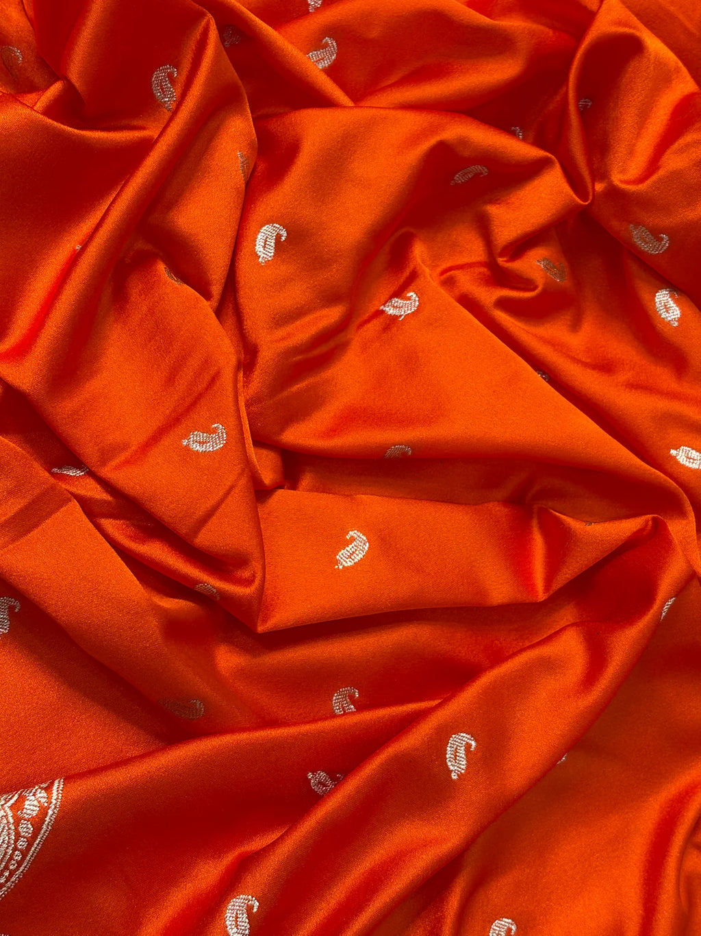 Orange Pure Banarasi Mashru Katan Silk Saree