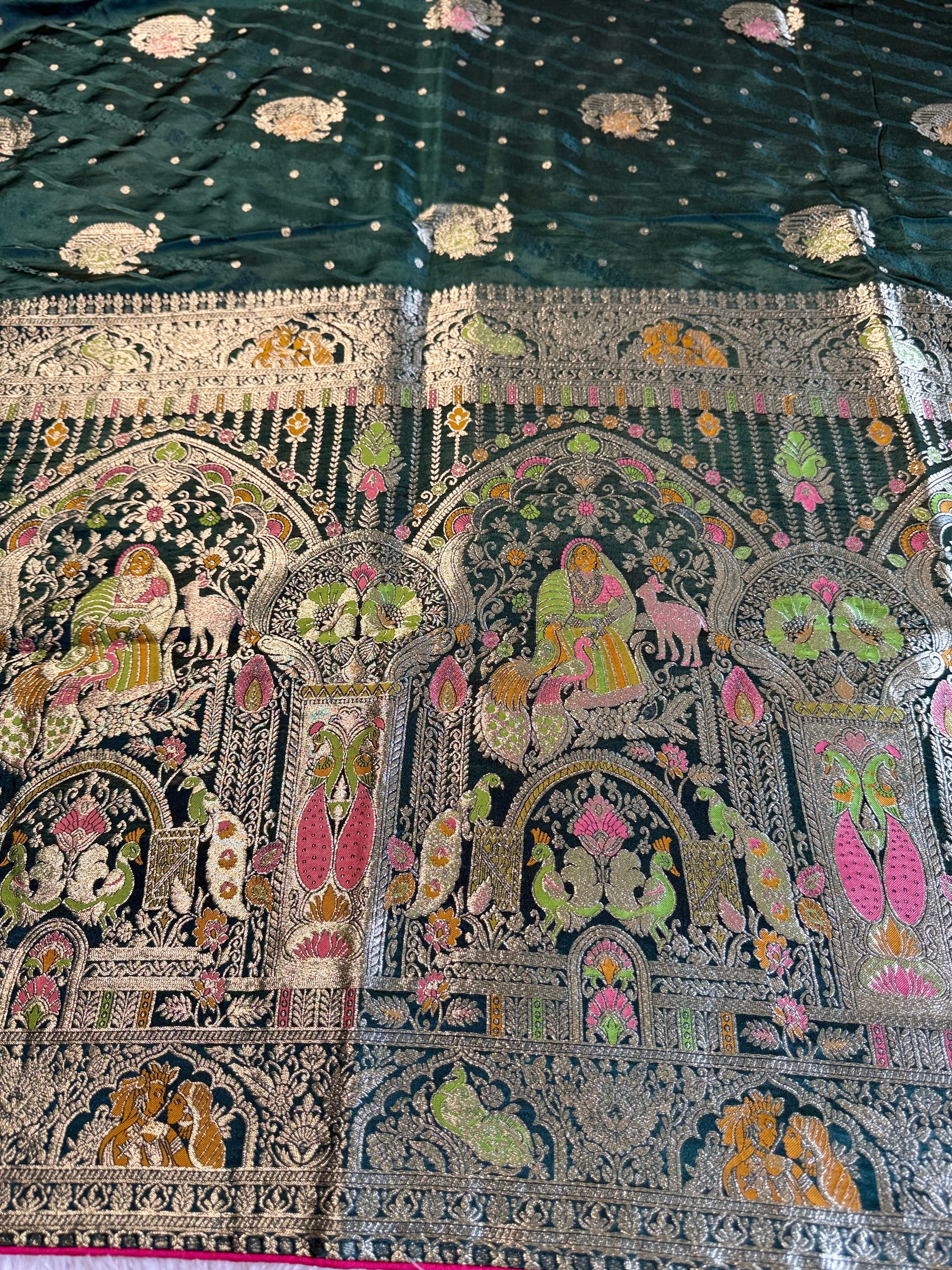 Ethnic Queen Designer Deep Bottle Geen Saree with Rich Pallu and Classic Cultural Grace