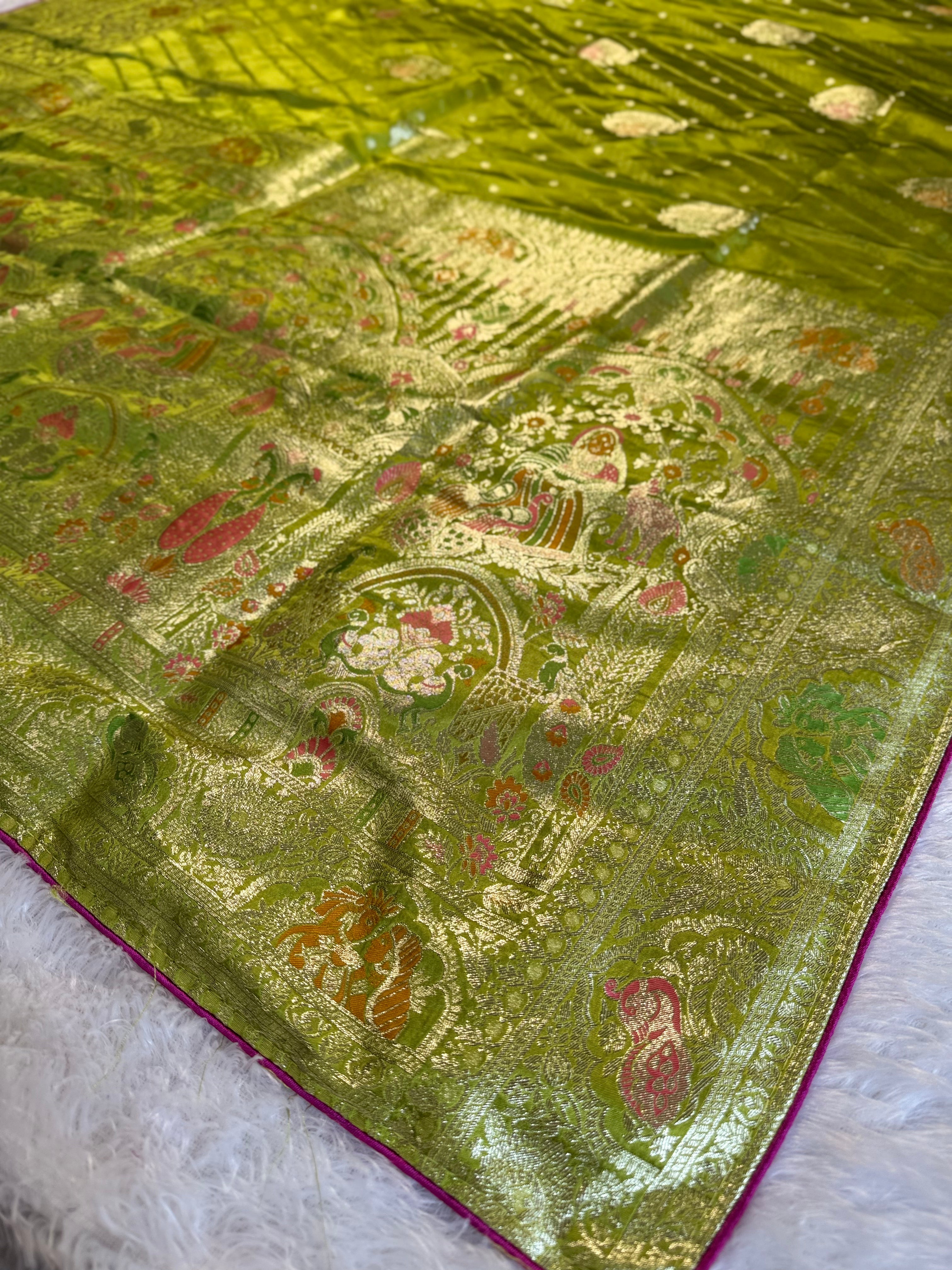 Ethnic Queen Designer Mahendi  Saree with Rich Pallu and Classic Cultural Grace